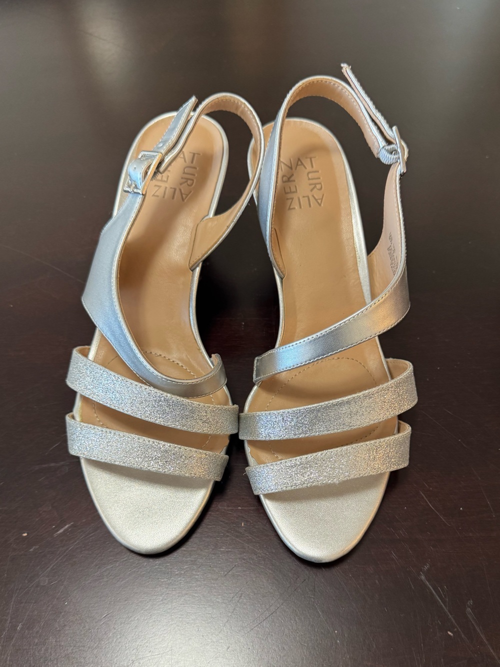 Naturalizer Taimi Silver Glitter Strappy Heeled Sandals